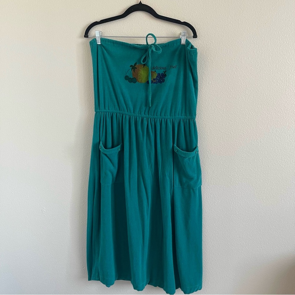 Harajuku Lovers Teal Midi Dress with Fruit Embroidery